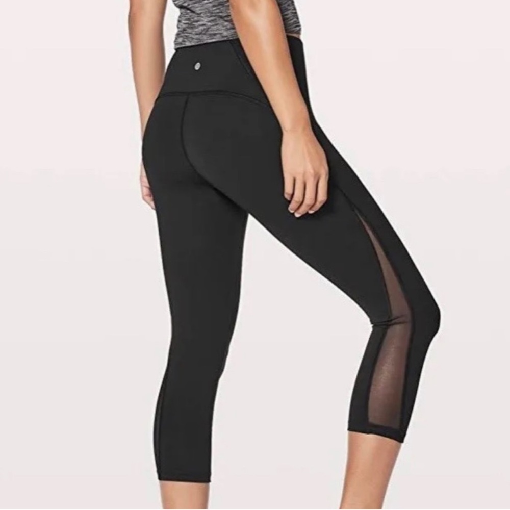 Lululemon Train Times Crop 17" Black Mesh High Rise Leggings 4 Full On Luxtreme